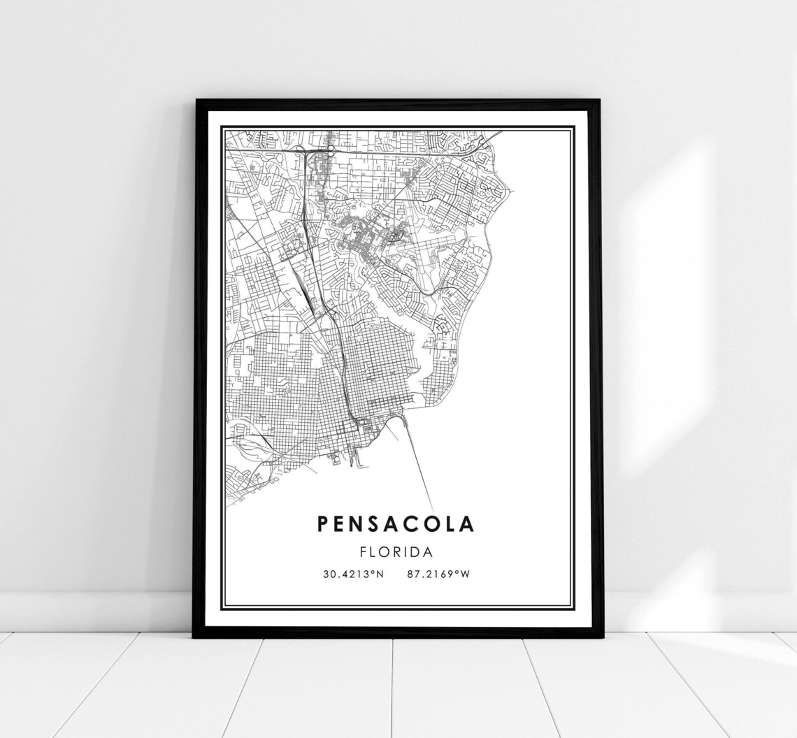Pensacola Map Travel Poster, Florida City
