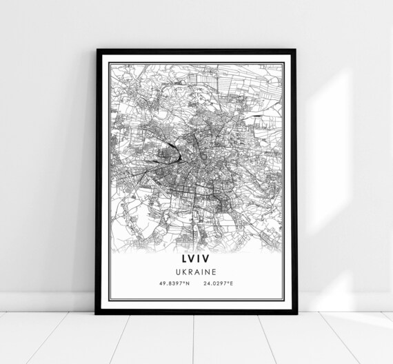Lviv Ukraine Black and White Minimalist City Street Map Poster