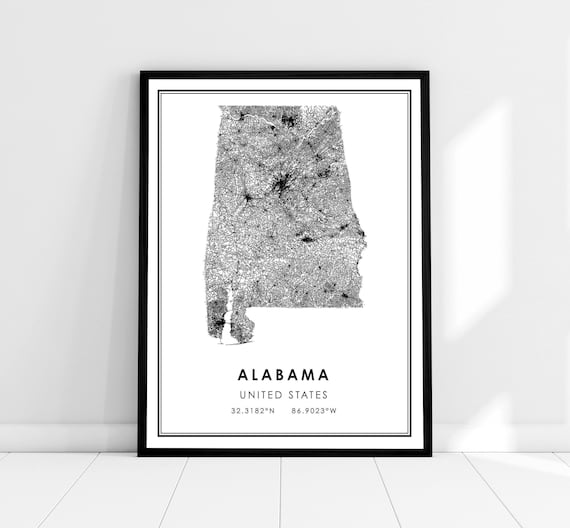 Alabama Map Travel Poster, United States Road City