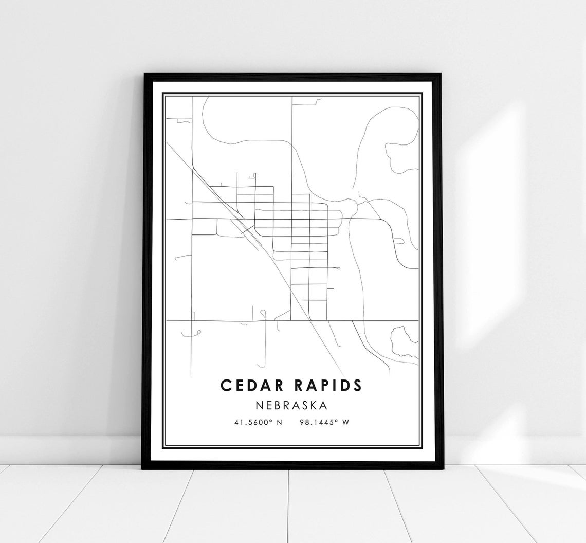 Cedar Rapids Nebraska Minimalist Street Map Coordinates Print