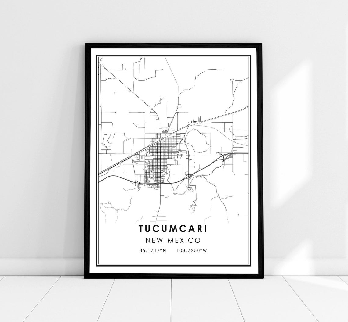 Tucumcari New Mexico Minimalist Black and White City Map Poster