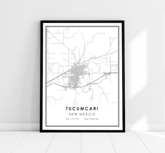 Tucumcari New Mexico Minimalist Black and White City Map Poster