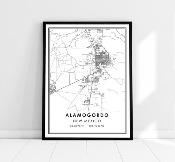 Alamogordo New Mexico Black and White Street Map Coordinates Poster