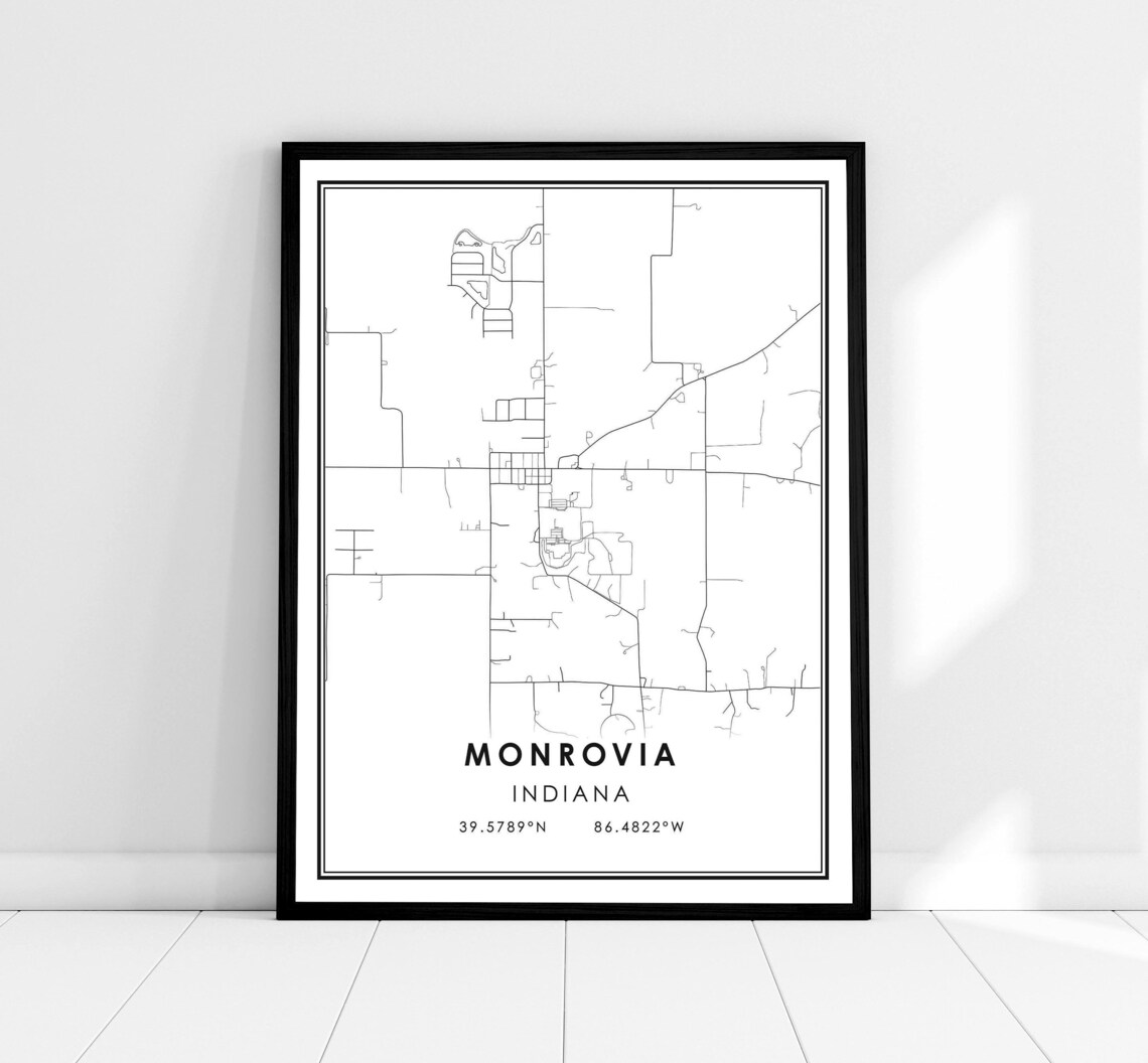 Monrovia Indiana City Map Line Art Poster Minimalist Decor Gift