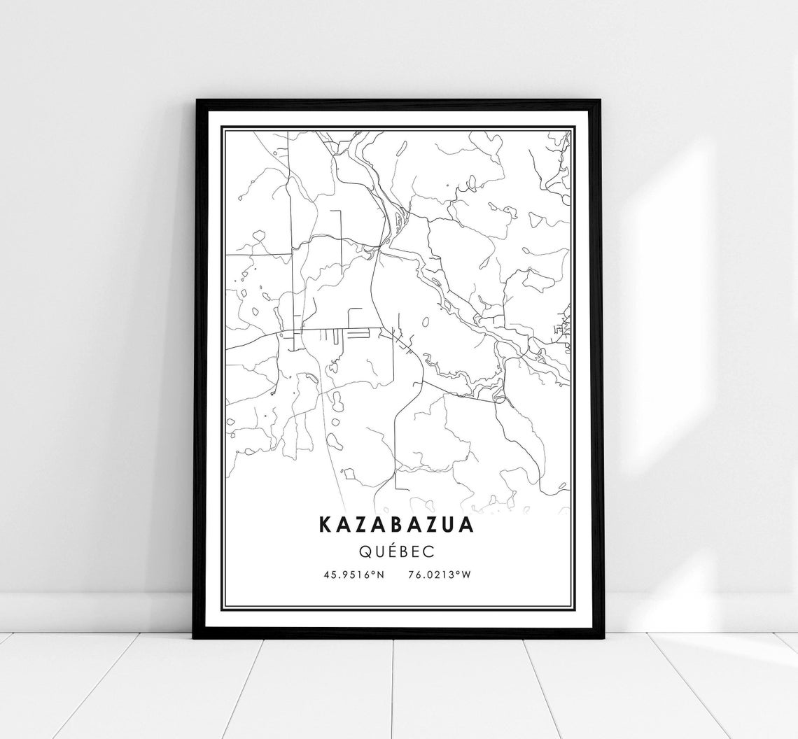 Kazabazua Quebec City Line Map Coordinates Minimalist Wall Art