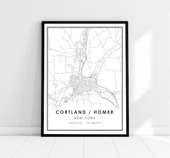 Cortland Homer New York Minimalist Street Map Black and White Print