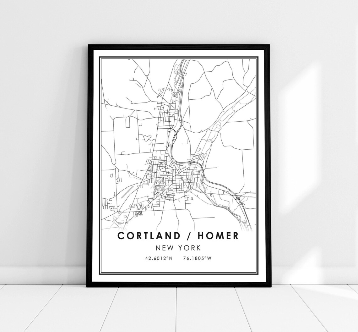 Cortland Homer New York Minimalist Street Map Black and White Print