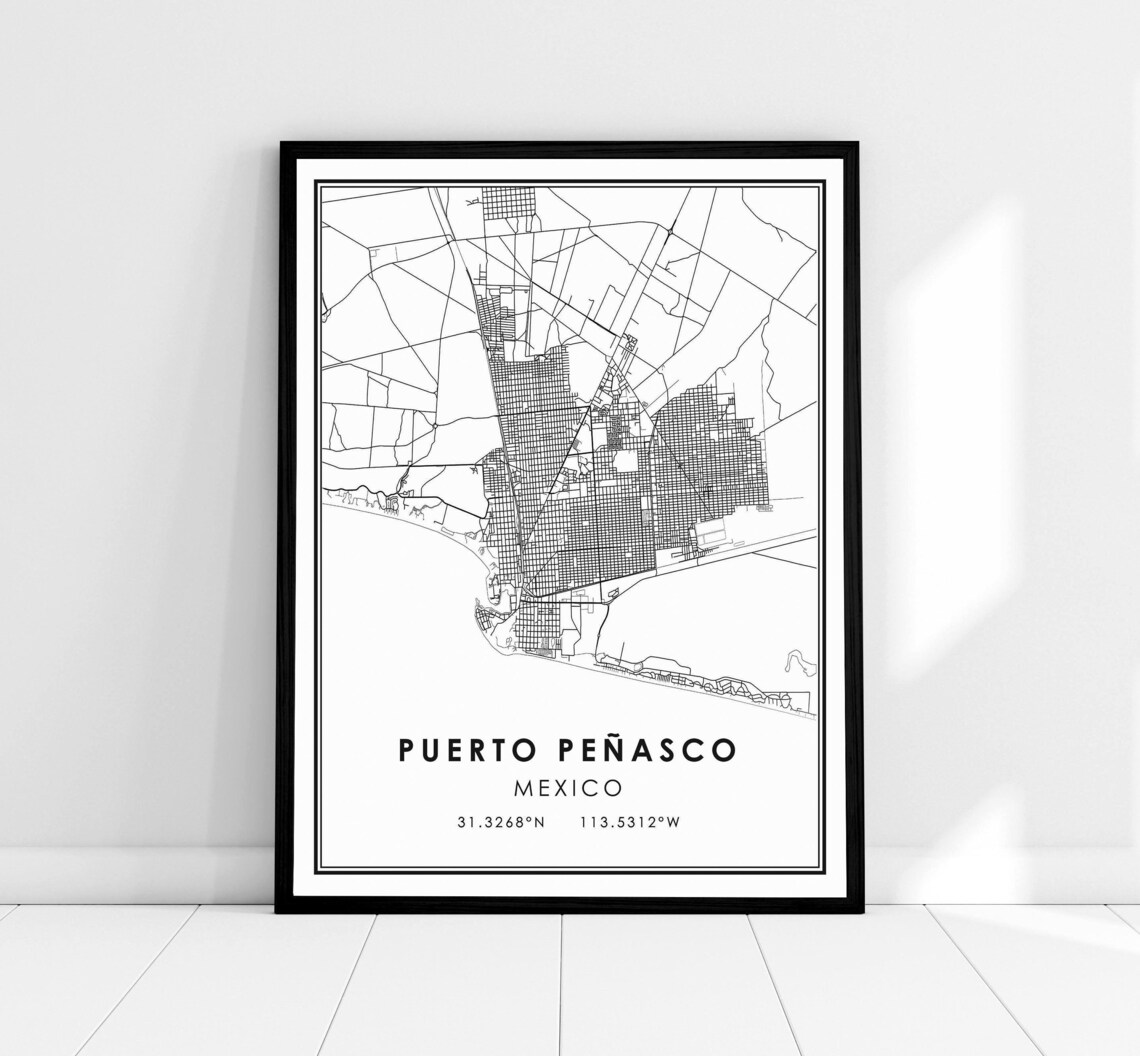Puerto Penasco Mexico Map Art Print, Travel Poster