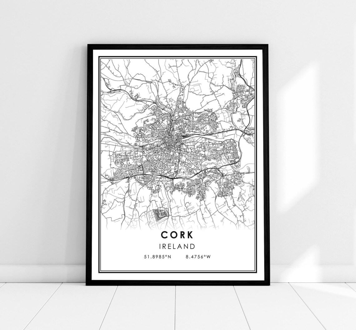 Cork Map Travel Poster, Ireland City Map Art