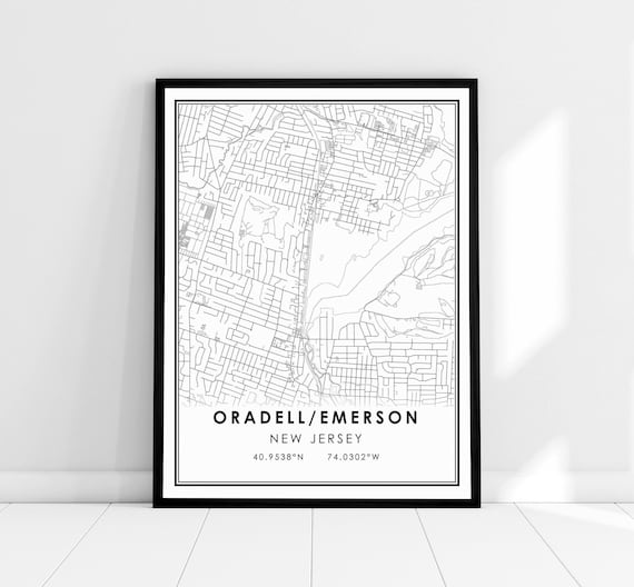 Oradell Emerson New Jersey Town Street Map Minimalist Poster