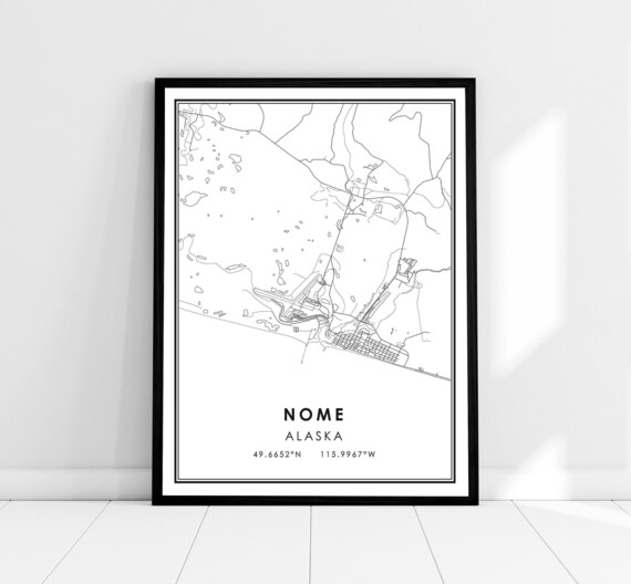 Nome Alaska City Street Map Minimalist Style Coordinates Print