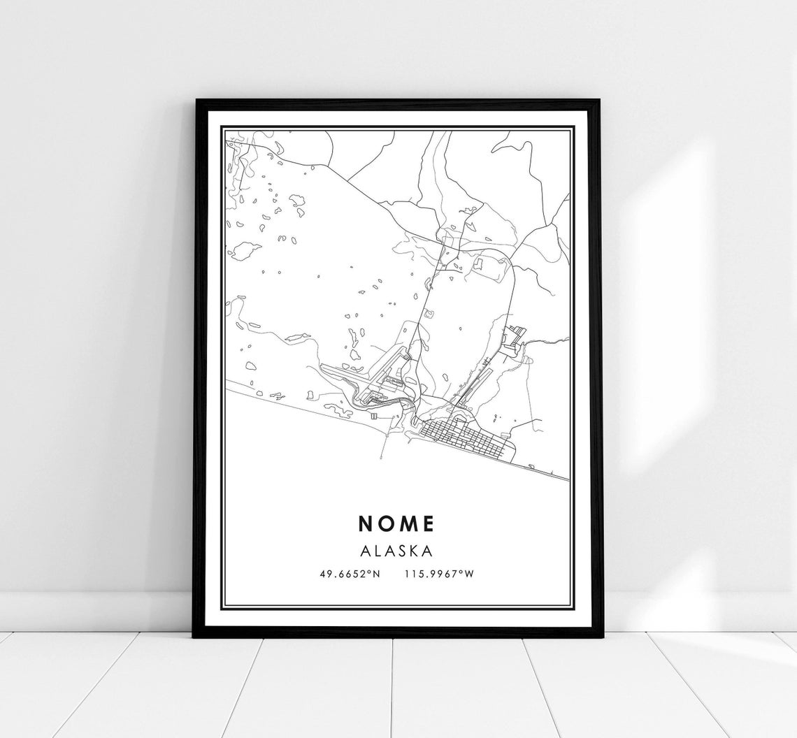 Nome Alaska City Street Map Minimalist Style Coordinates Print
