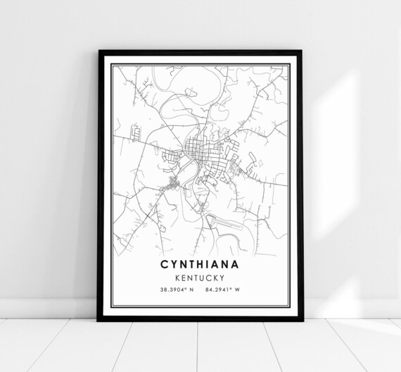 Cynthiana Kentucky Monochrome City Street Map Art Wall Poster