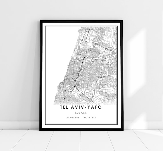 Tel Aviv-Yafo Map Travel Poster, Israel