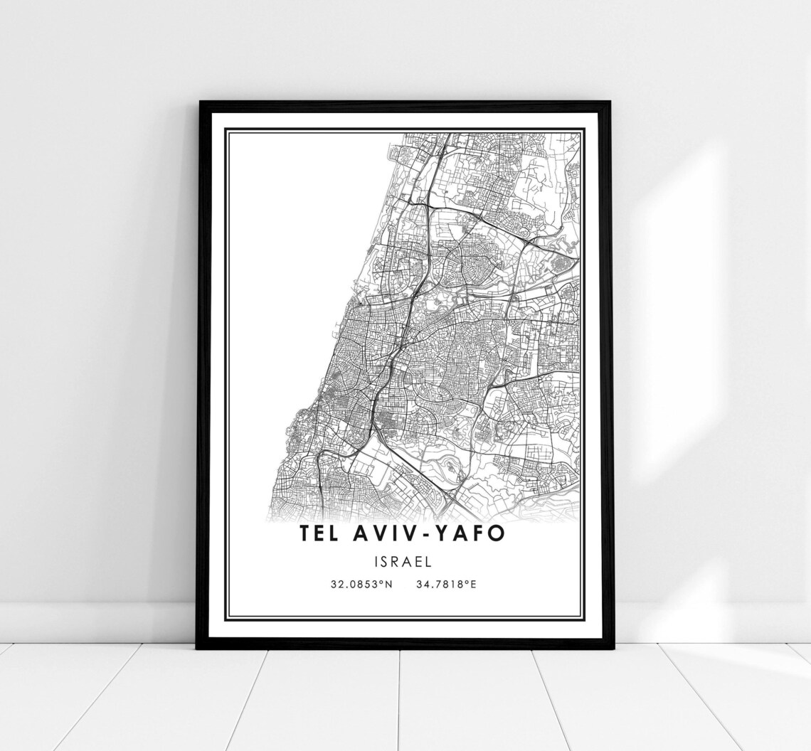 Tel Aviv-Yafo Map Travel Poster, Israel