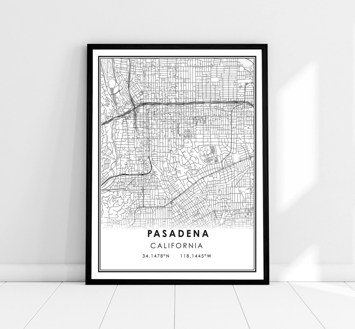 Pasadena Map Travel Poster, City Wall Art Print