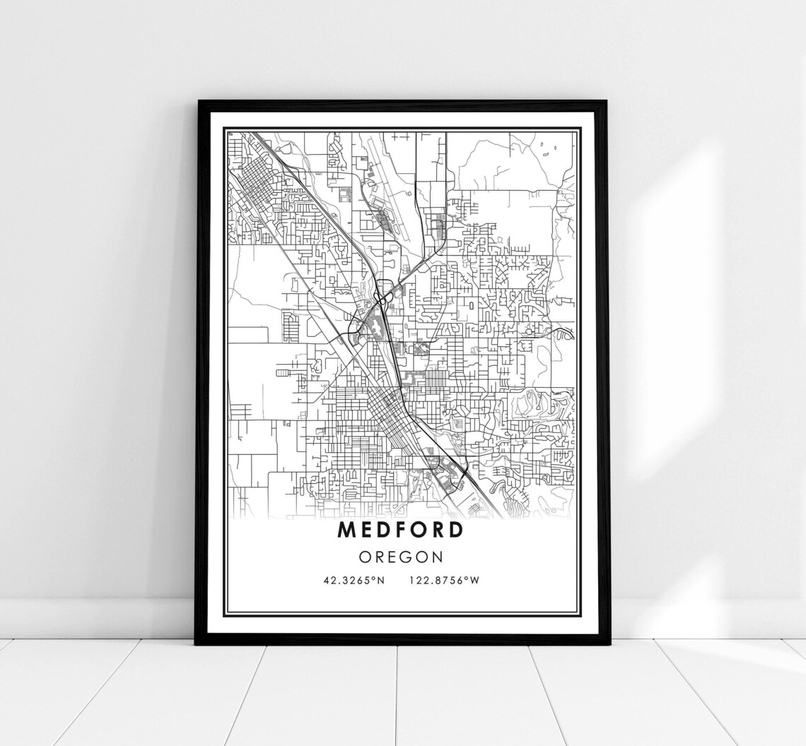 Medford Oregon City Map Street Art Minimalist Coordinates Print