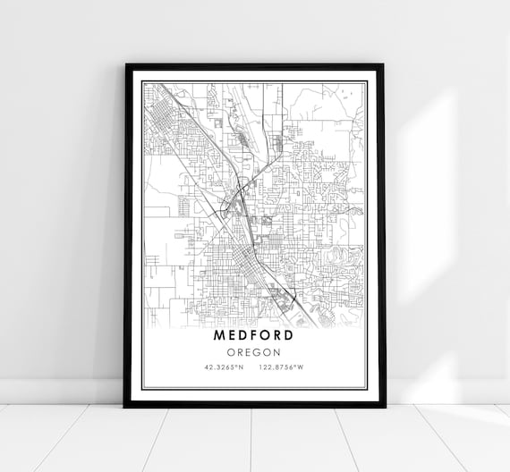 Medford Oregon City Map Street Art Minimalist Coordinates Print