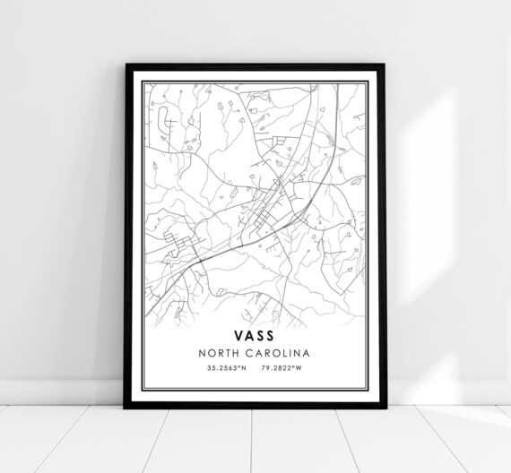 Vass North Carolina Minimalist Street Map Coordinate Art Poster
