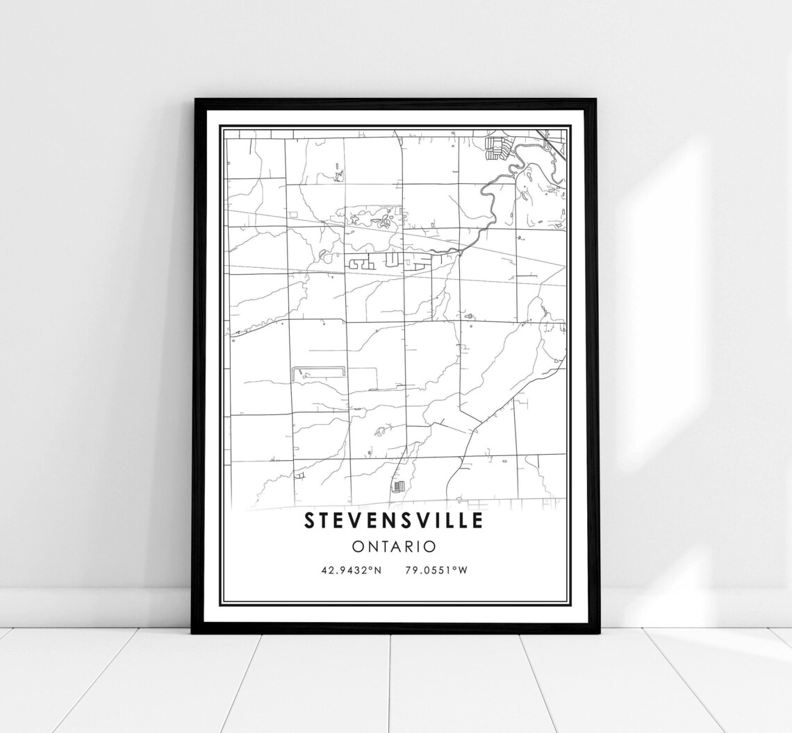 Stevensville Ontario Minimal City Street Map Black and White Print
