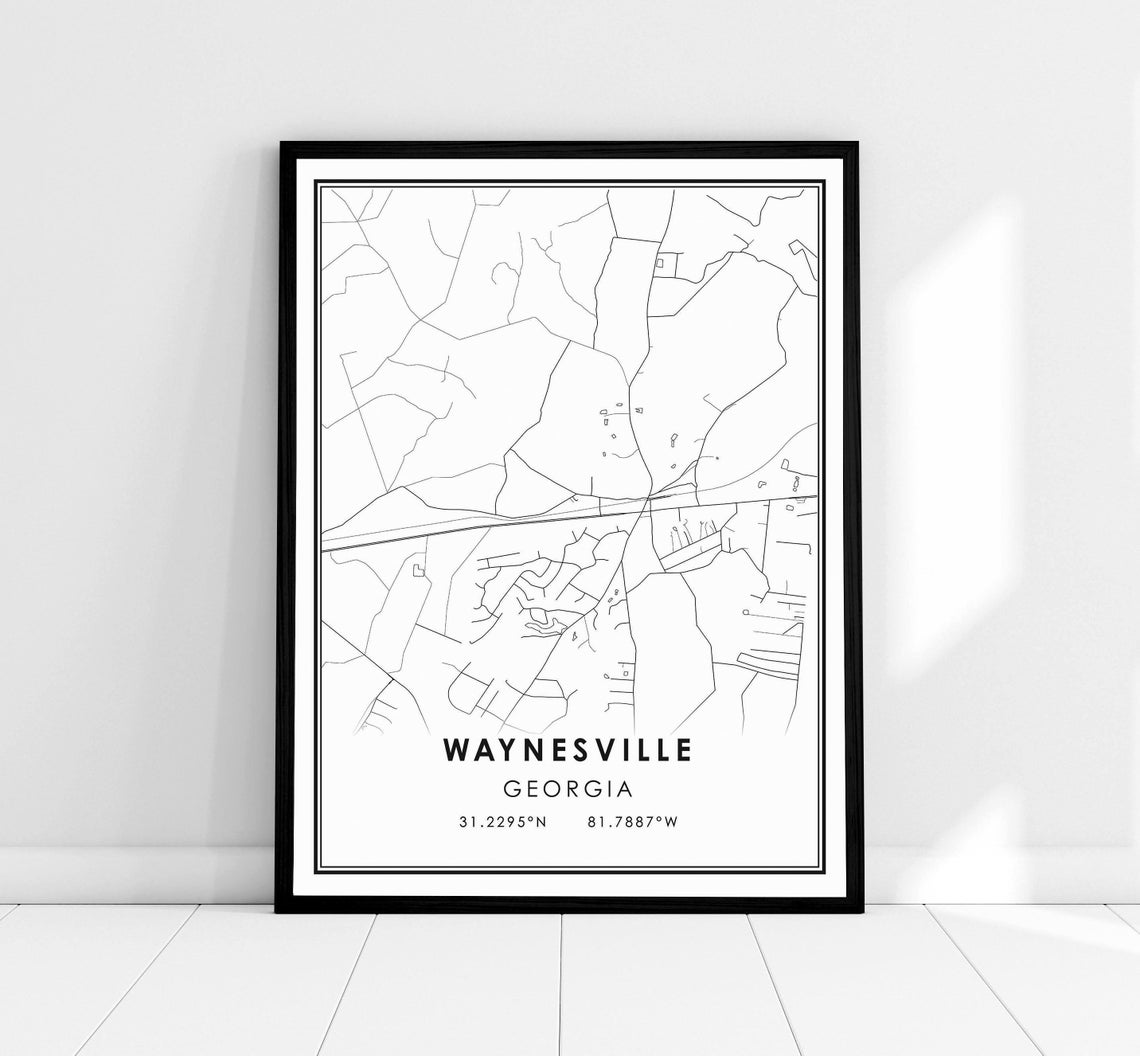 Waynesville Georgia Street Map Minimalist City Coordinates Poster