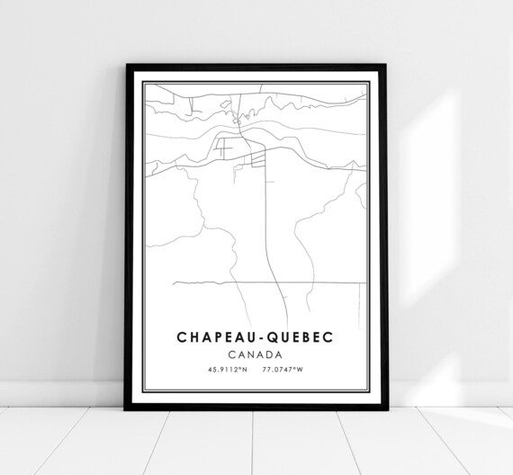 Chapeau Quebec Canada Line Map Art Travel Coordinates Poster