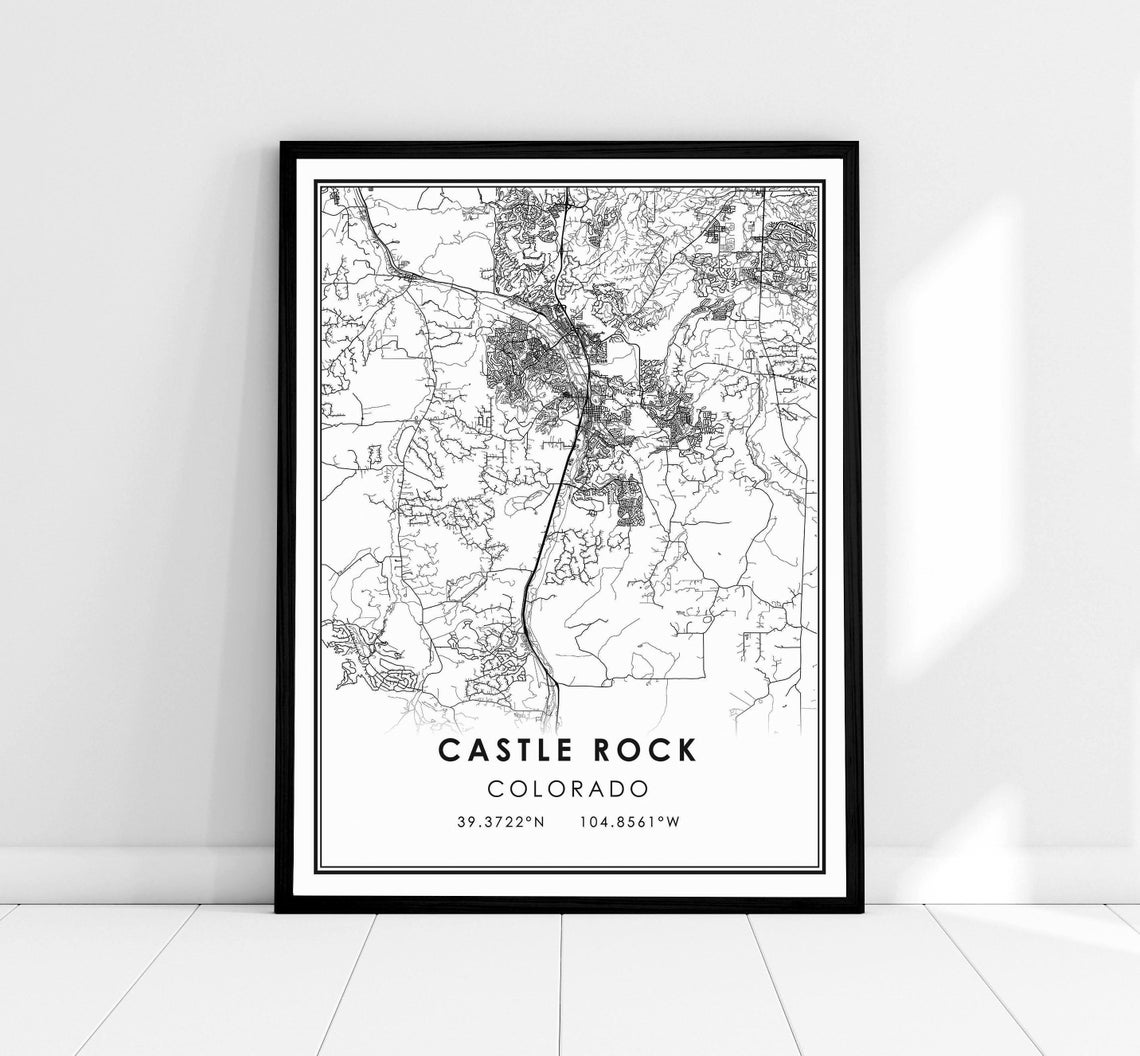 Castle Rock Colorado Minimalist Black and White City Map Poster