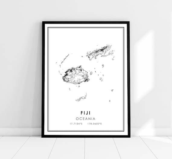 Fiji Map Travel Poster, Oceania Map Print