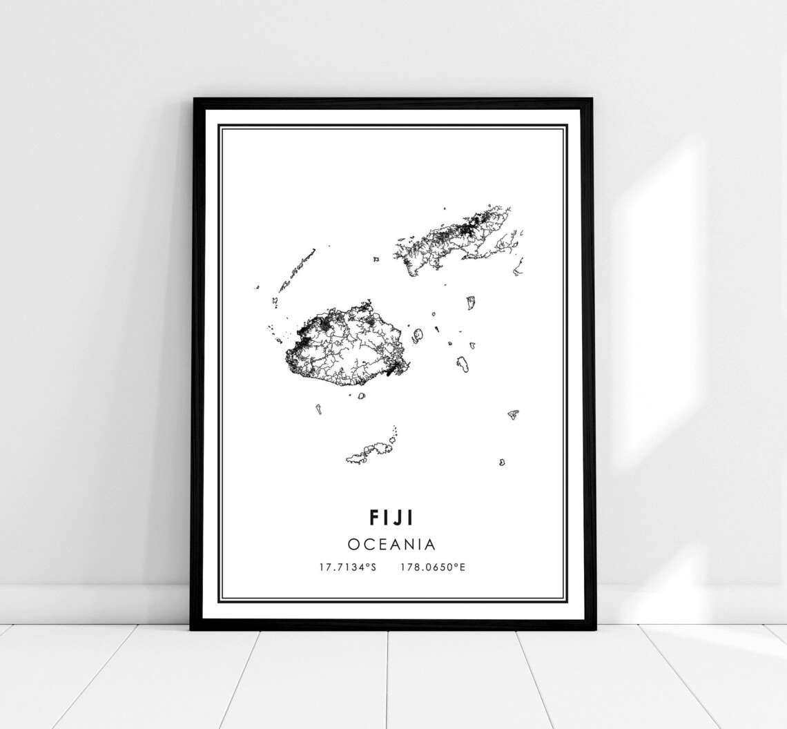 Fiji Map Travel Poster, Oceania Map Print