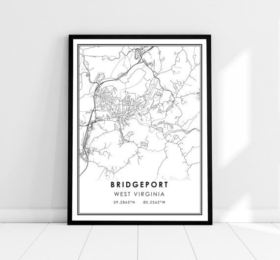 Bridgeport West Virginia Minimalist City Street Map Coordinates Poster