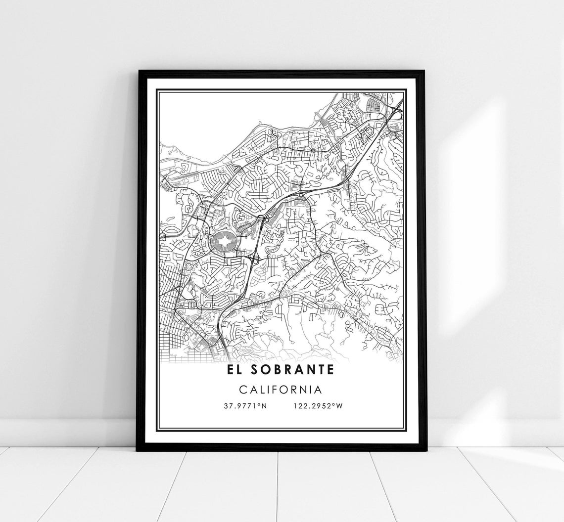 El Sobrante California Minimalist City Street Map Art Poster