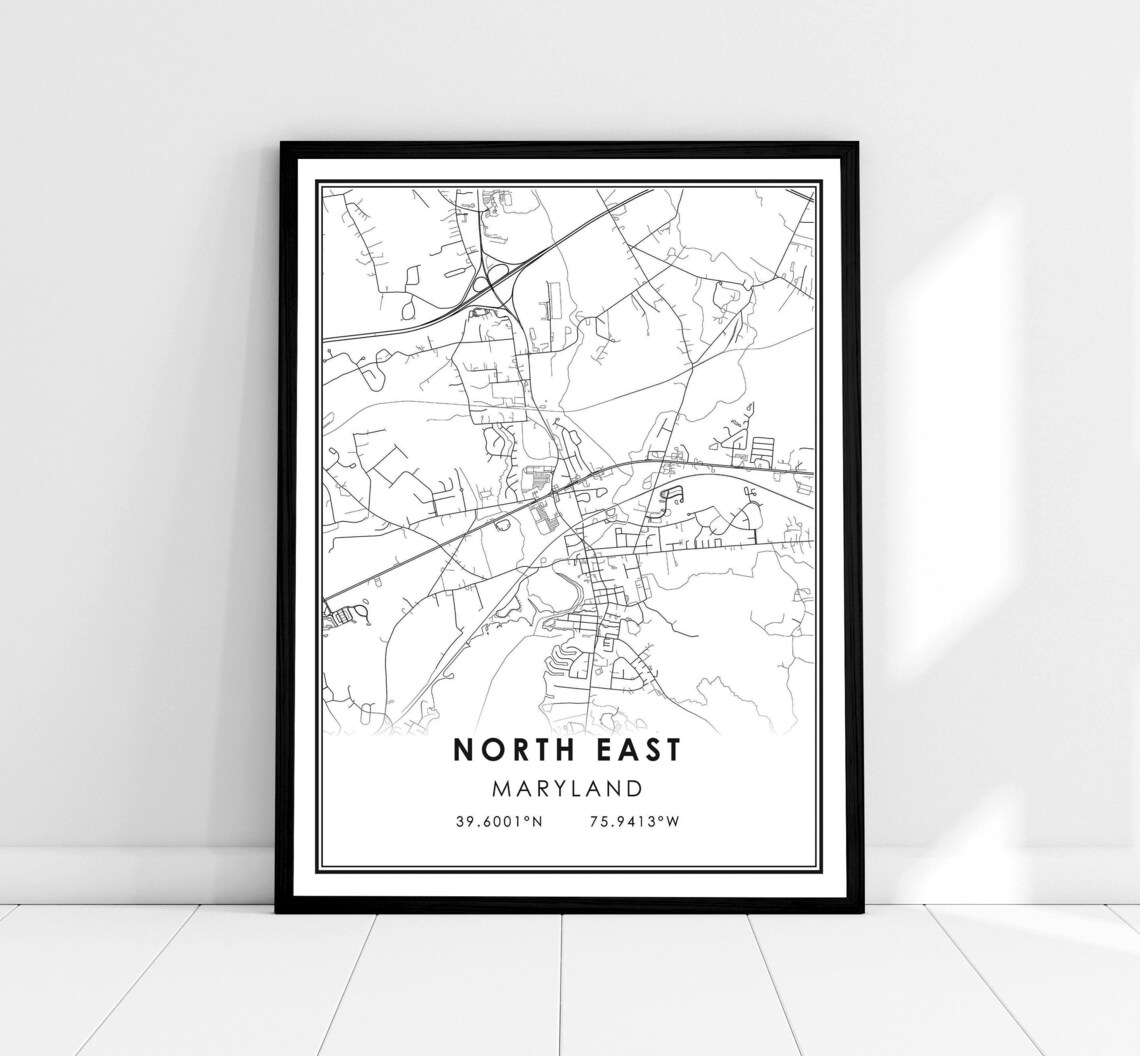 North East Maryland Minimalist Black White Street Map Poster