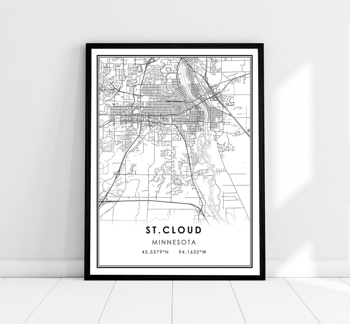 St Cloud Minnesota Minimalist Line Art City Map Travel Poster
