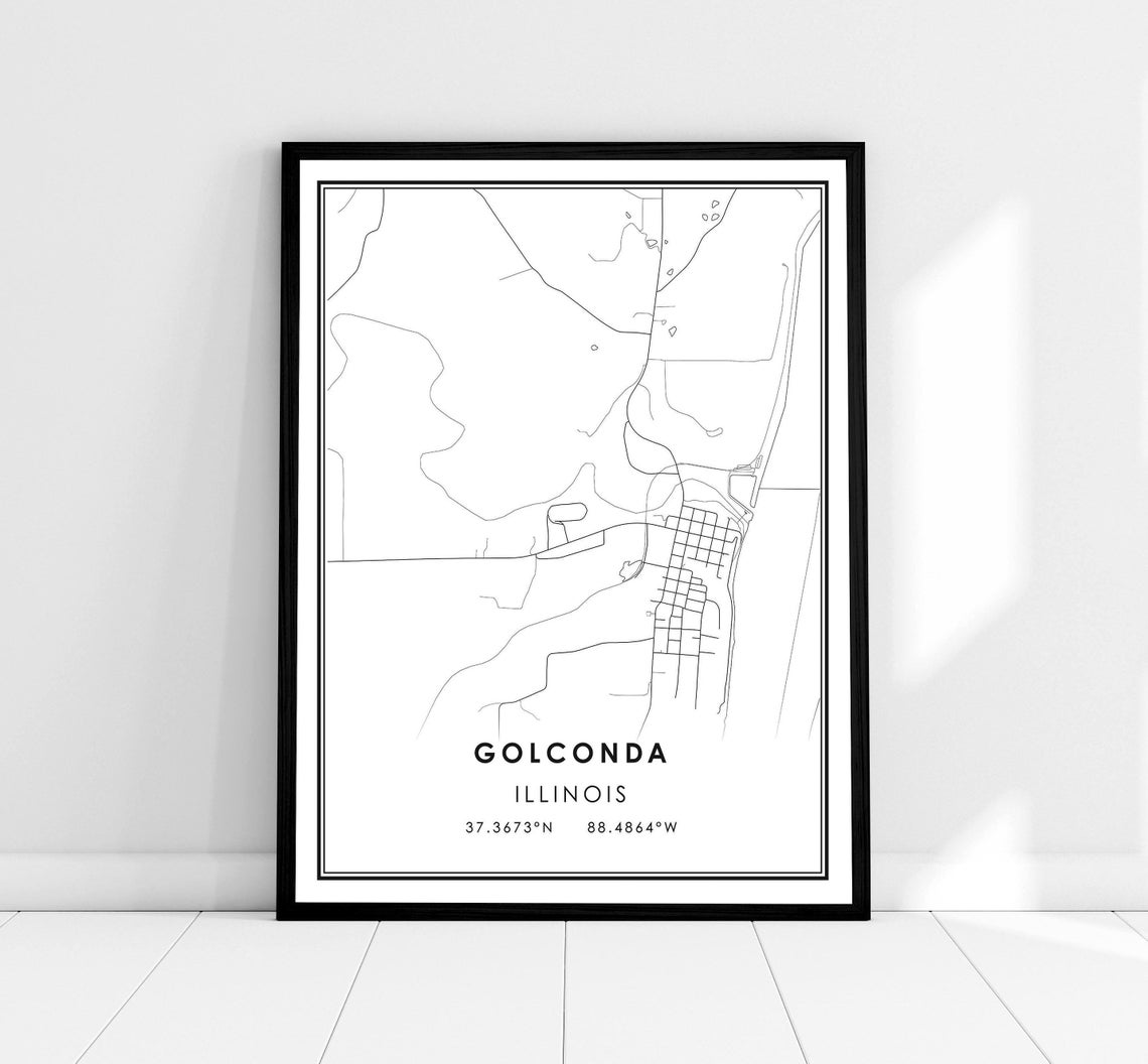 Golconda Illinois Street Map Coordinates Minimalist Wall Decor Print