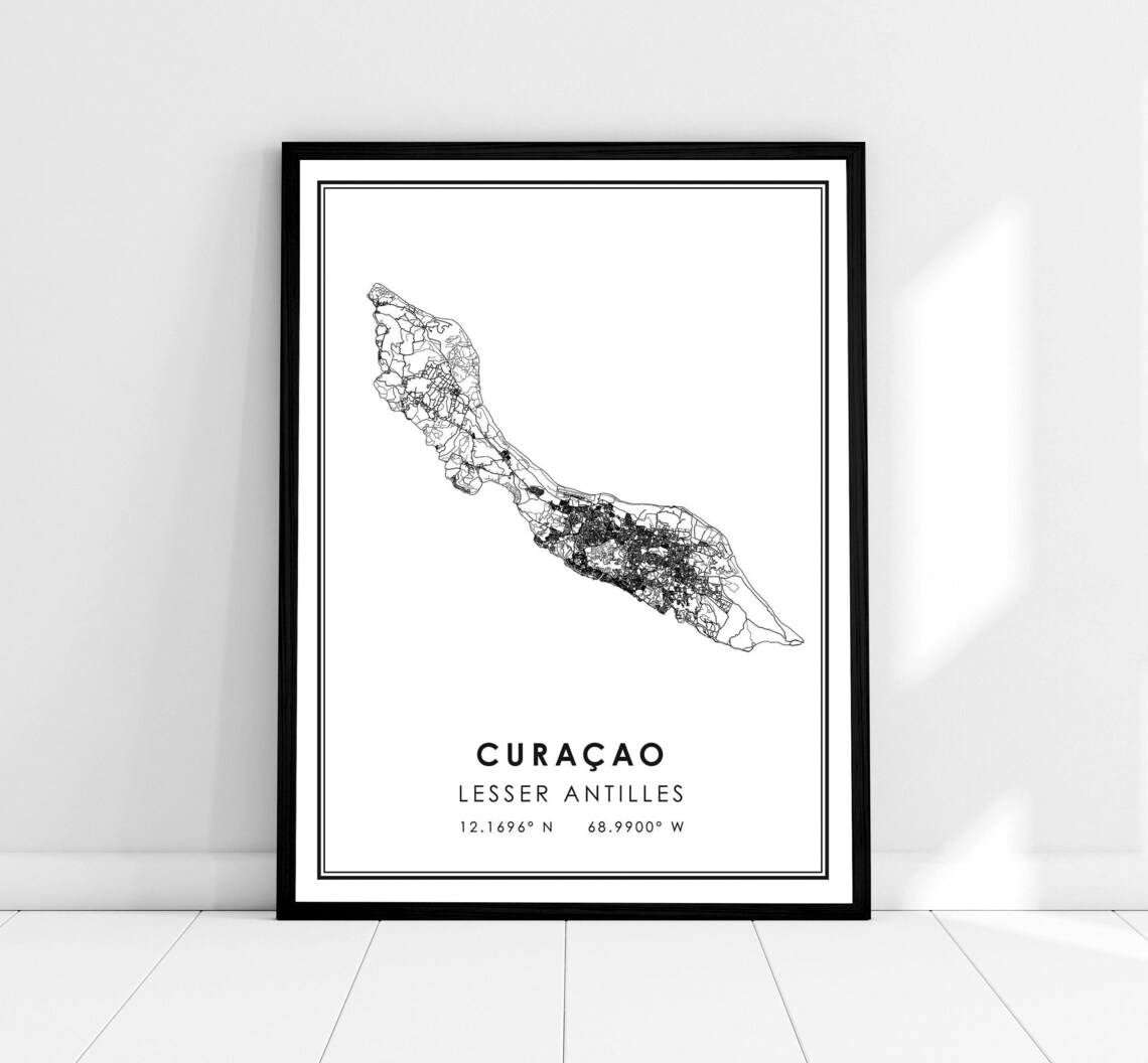 Curacao Map Print Poster, Lesser Antilles Travel