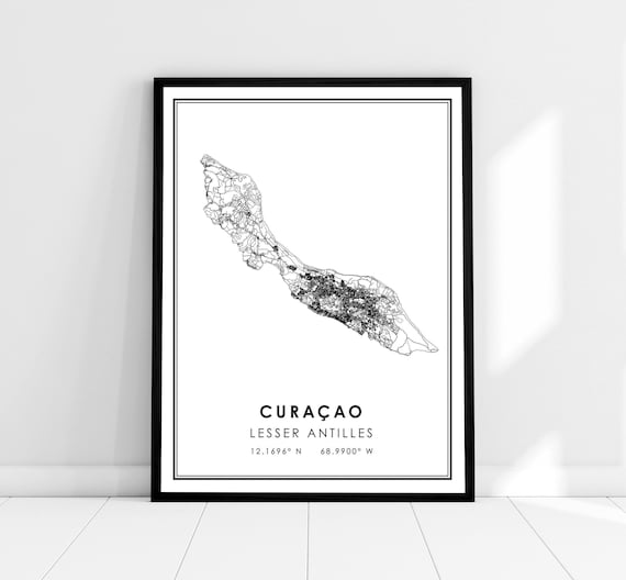 Curacao Map Print Poster, Lesser Antilles Travel
