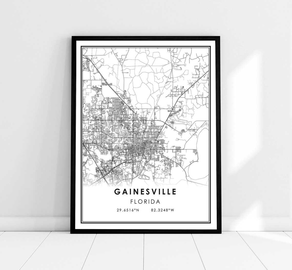 Gainesville Map Poster, Florida City Travel Print