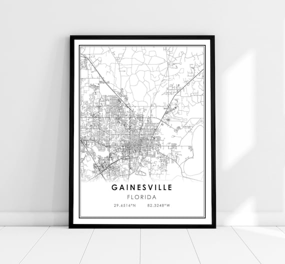 Gainesville Map Poster, Florida City Travel Print