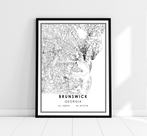 Brunswick Georgia Minimalist Street Map Poster Coordinates Gift