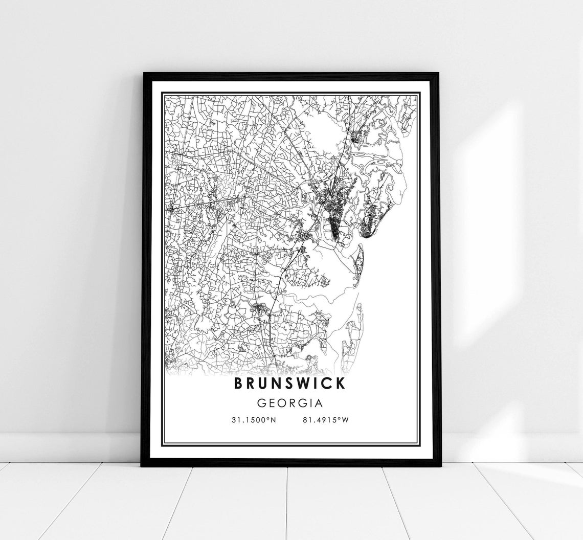 Brunswick Georgia Minimalist Street Map Poster Coordinates Gift