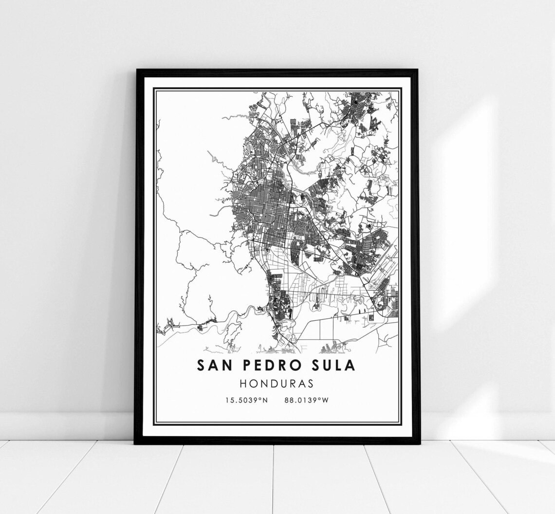 San Pedro Sula Honduras Map Travel Poster