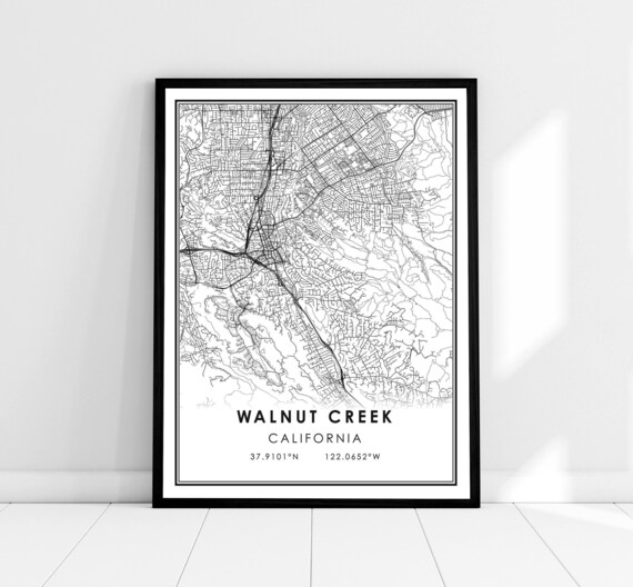 Walnut Creek California Minimalist Black And White City Map Poster