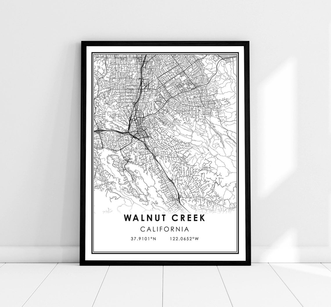 Walnut Creek California Minimalist Black And White City Map Poster