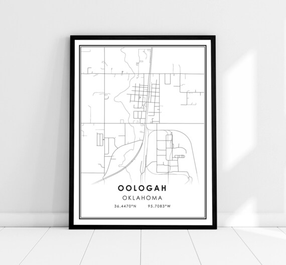 Oologah Oklahoma City Street Map Poster with Coordinates Wall Decor