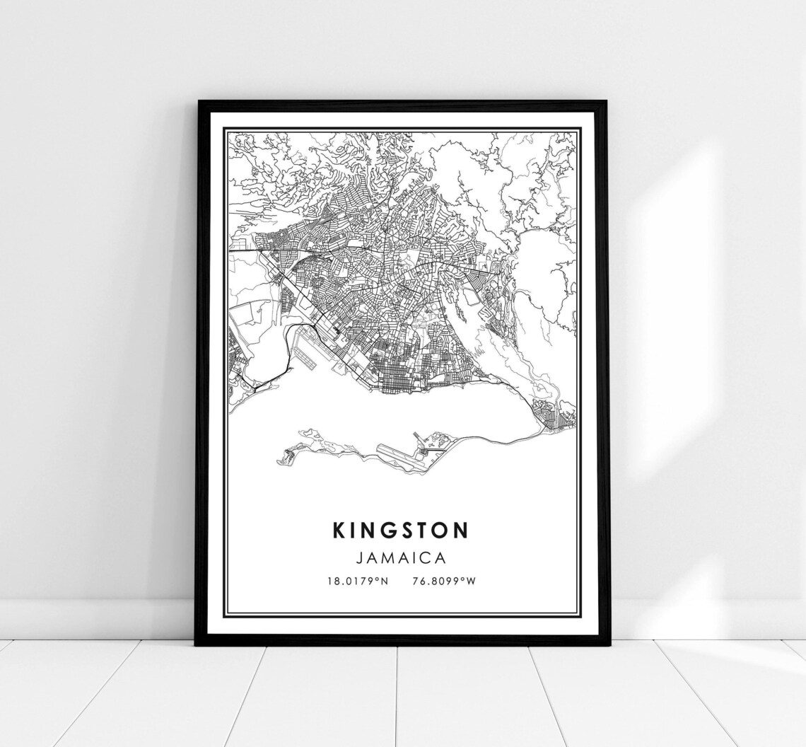 Kingston Map Print, Jamaica City Travel Poster