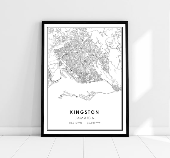 Kingston Map Print, Jamaica City Travel Poster