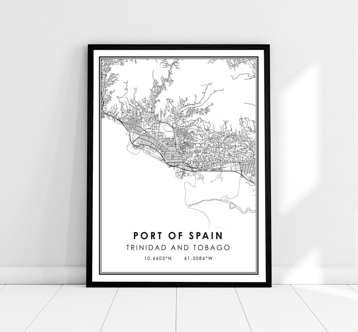 Port Of Spain Map Print, Trinidad And Tobago City