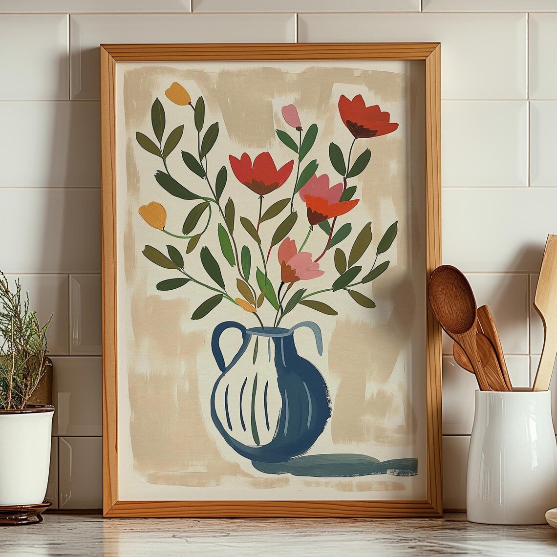 Blue Vase Wildflowers Matisse Style Modern Botanical Art Poster