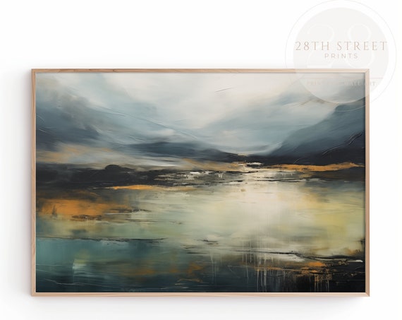 Abstract Landscape Oil Painting Moody Landscape Painting Art Print Wall Art Fire Lake