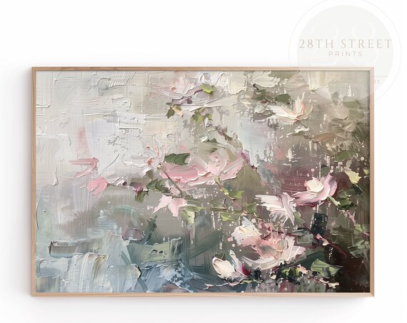 Abstract Pink Blossom Impasto Floral Oil Painting Modern Botanical Poster